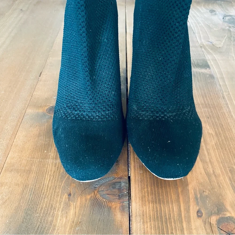 Black knit heeled booties